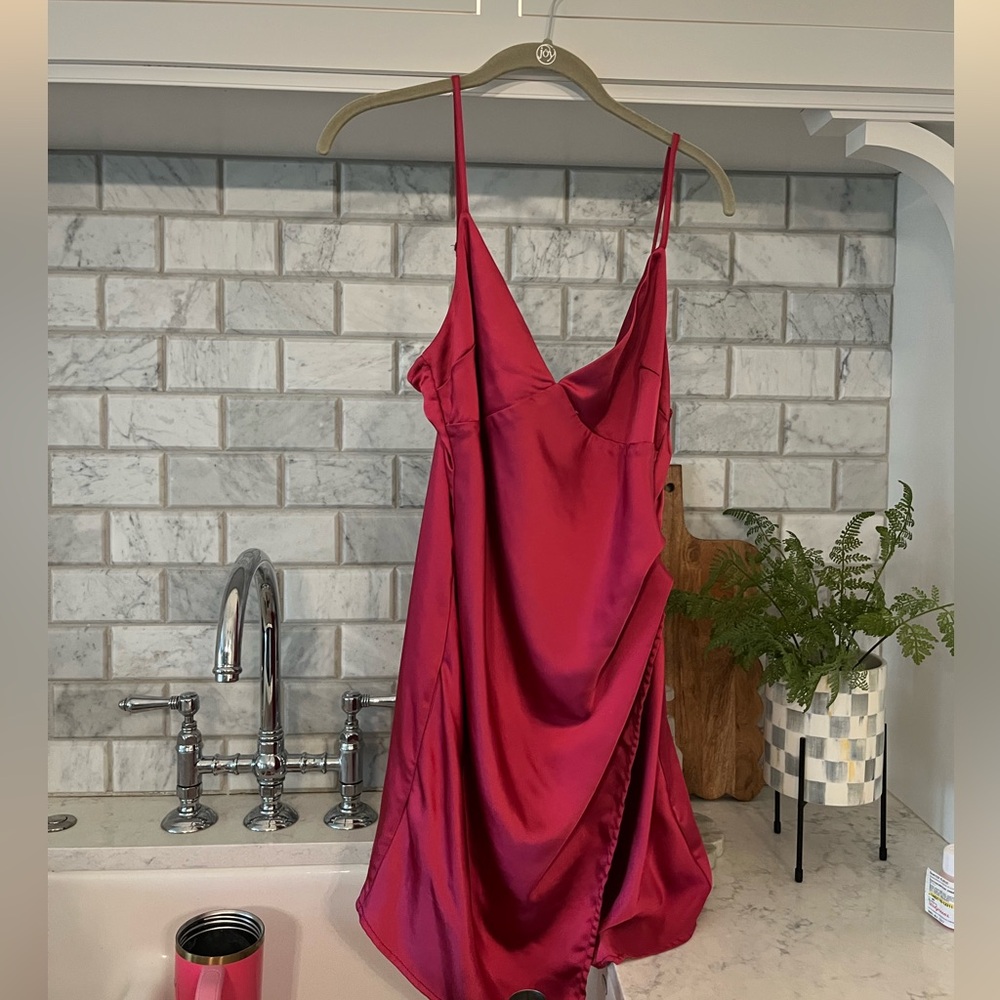 Altar'd State Satin Backless Slip Dress in Fuchsia - Picture 1 of 2